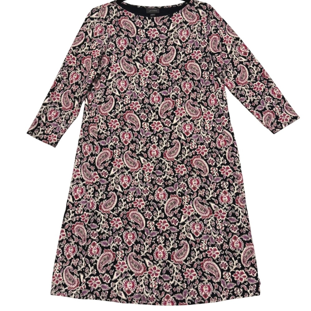 J. Jill Wearever Dress Women S Multi-Color Paisley Knit 3/4 Sleeve Boat Neck